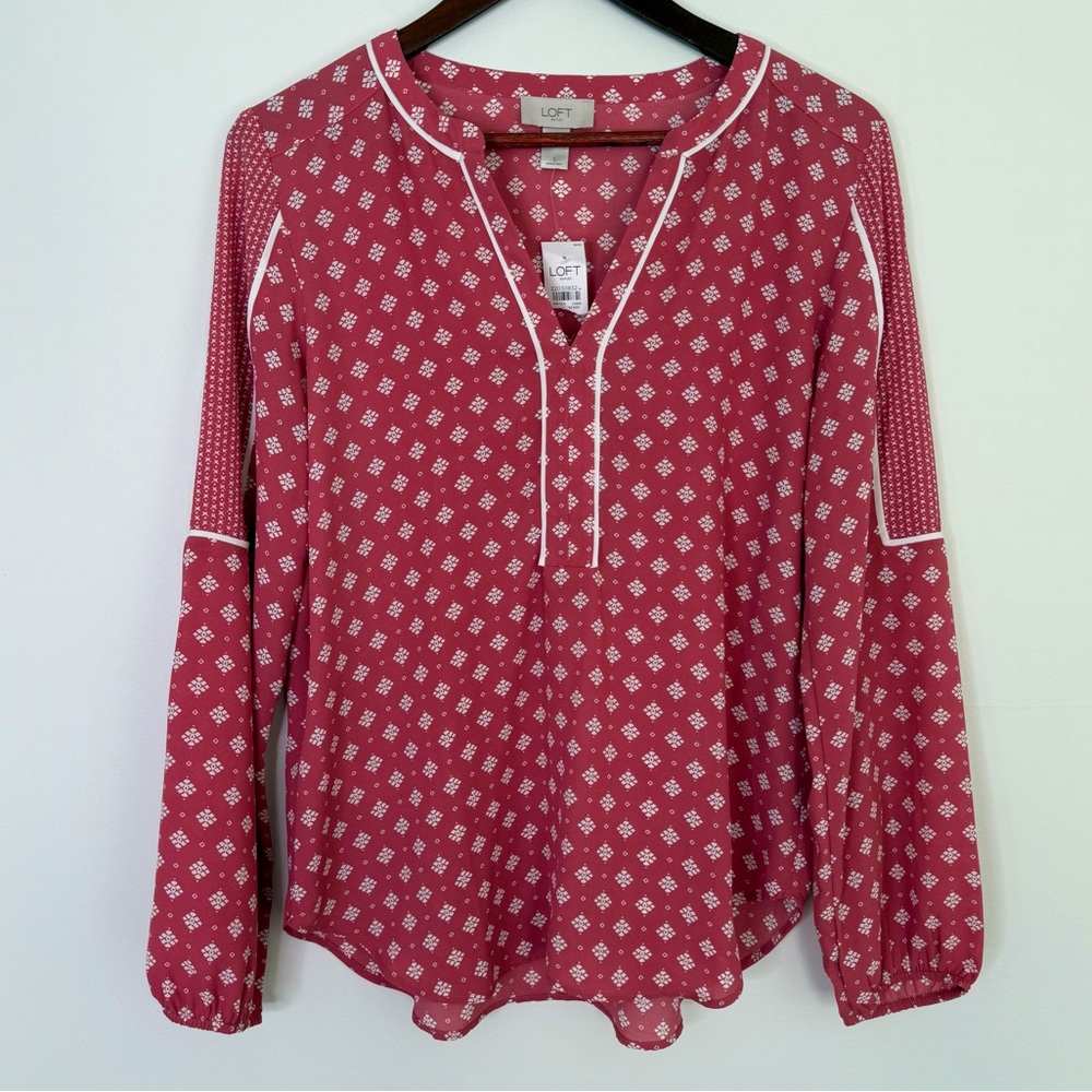 NWT Loft Pink Boho Patterned Blouse Size Small